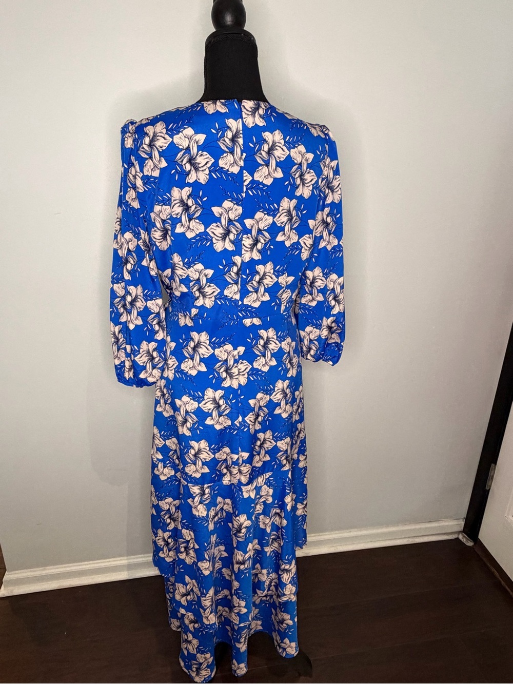 Eliza J Floral Faux-Wrap Tiered Midi Dress Blue Women's - Size 8 - Picture 4 of 12